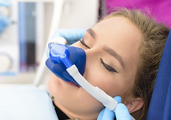 Patient with nitrous oxide nose mask