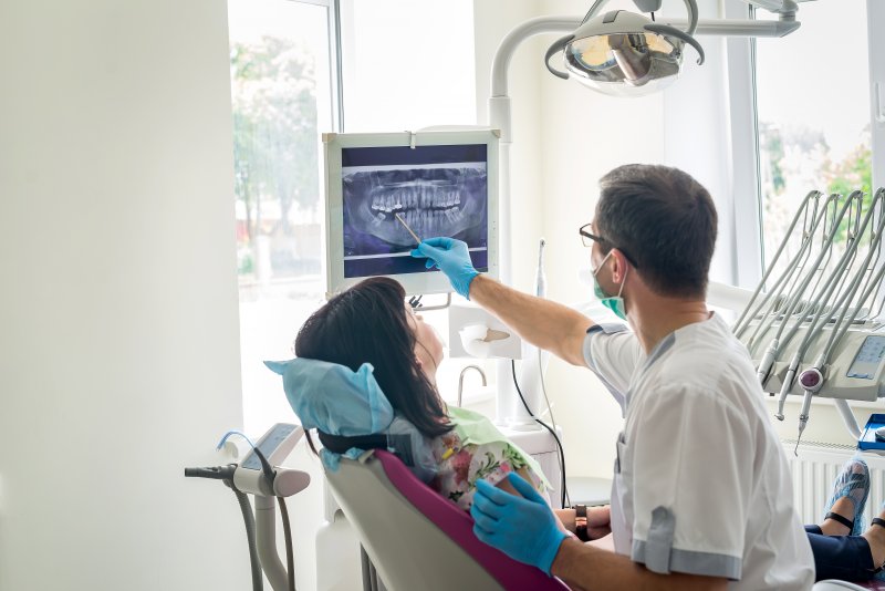 Patient talking to a dentist